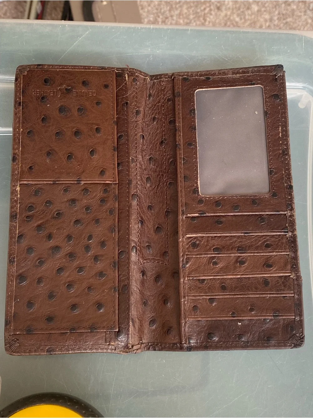 TOP NOTCH HORSE HAIR MEN'S QUILL OSTRICH PRINT BROWN WALLET